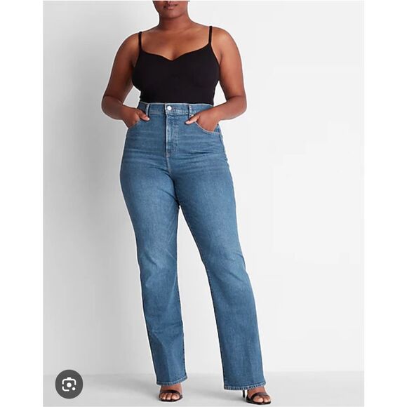 Express Blue Whiskered High Waisted 90's Bootcut Cotton Blended Jeans Size 12
